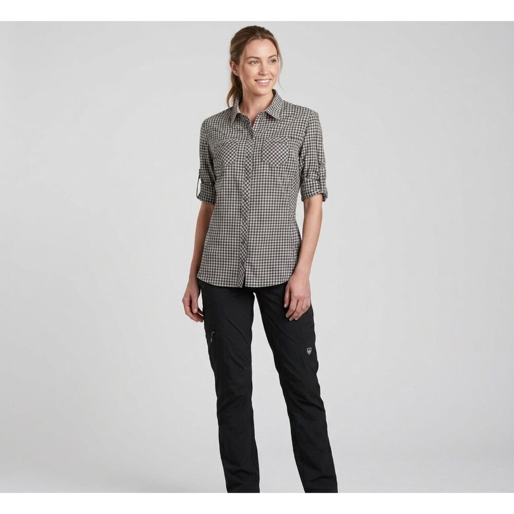 Kuhl Ezra Women's Button Down Shirt Size Small Plaid Roll Tab Performance